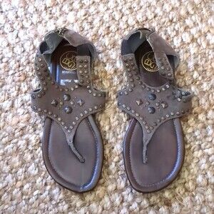 B C B G  Gunmetal Studded Suede Sandals Edgy Motorcycle  Zip Back 7.5 nwot